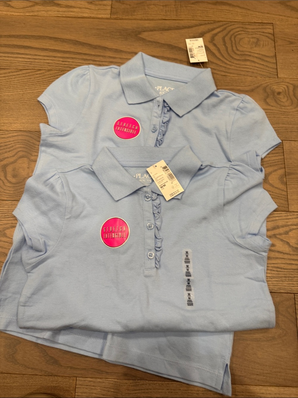 (2) The Children's Place Light Blue Girls' Polo Top with Ruffle Placket